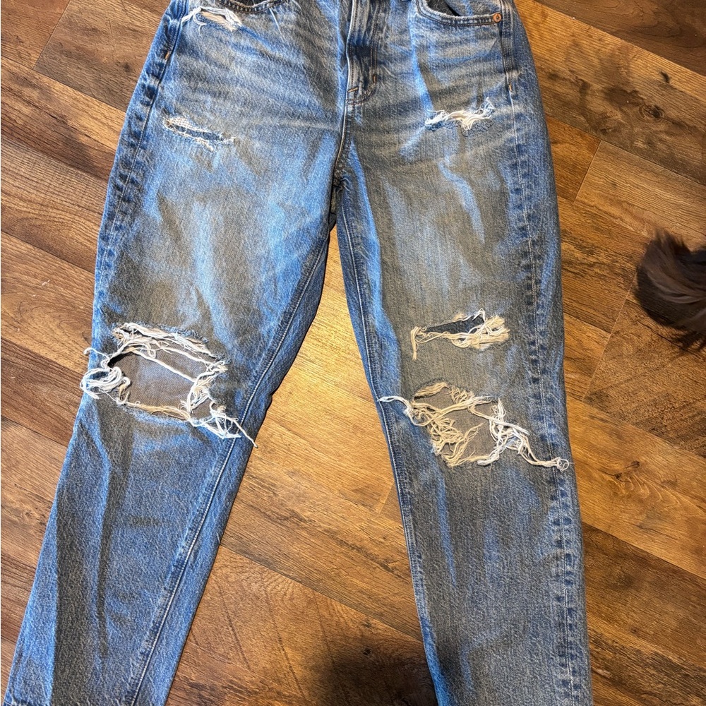 American Eagle Outfitters Blue Boyfriend Jeans with Distressed Details